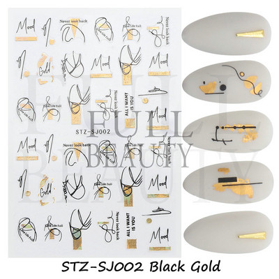 Virágzó csíkok vonalak 3D matricák körmökhöz Arany bronzosító geometria absztrakt arcragasztó fóliák csúszkák dekoráció NFSTZ-SJ018