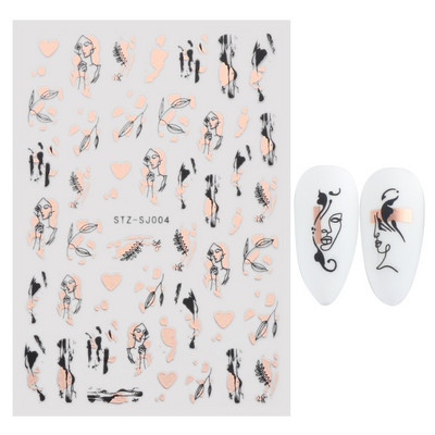 Virágzó csíkok vonalak 3D matricák körmökhöz Arany bronzosító geometria absztrakt arcragasztó fóliák csúszkák dekoráció NFSTZ-SJ018