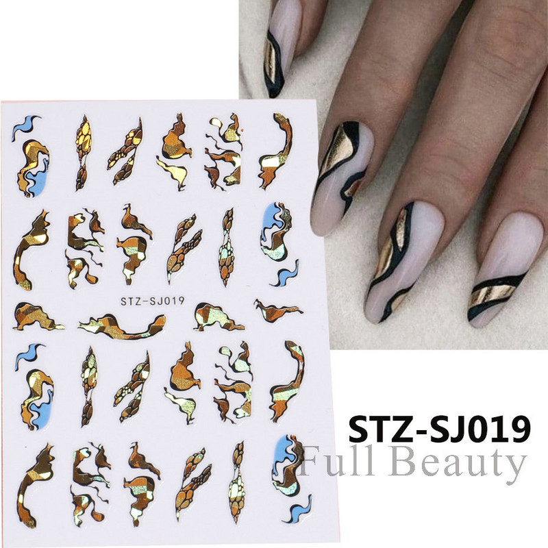 Virágzó csíkok vonalak 3D matricák körmökhöz Arany bronzosító geometria absztrakt arcragasztó fóliák csúszkák dekoráció NFSTZ-SJ018