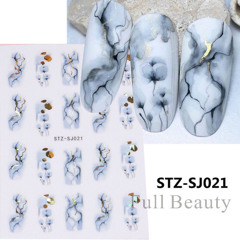Virágzó csíkok vonalak 3D matricák körmökhöz Arany bronzosító geometria absztrakt arcragasztó fóliák csúszkák dekoráció NFSTZ-SJ018