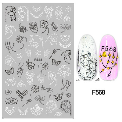 1 τμχ Geometry Sliders τρισδιάστατο αυτοκόλλητο για νύχια μαύρο λευκό τρίγωνο τζελ για τέχνη νυχιών Χαλκομανίες με φύλλα λουλουδιών Διακοσμητικό φύλλο για μανικιούρ LAF573