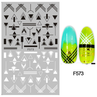 1 τμχ Geometry Sliders τρισδιάστατο αυτοκόλλητο για νύχια μαύρο λευκό τρίγωνο τζελ για τέχνη νυχιών Χαλκομανίες με φύλλα λουλουδιών Διακοσμητικό φύλλο για μανικιούρ LAF573