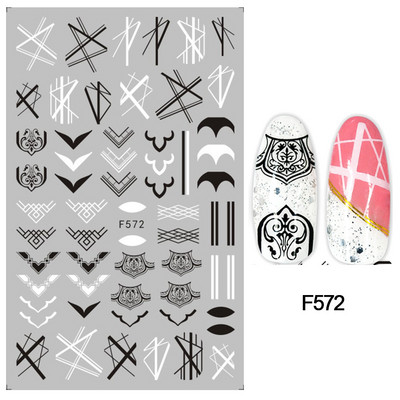 1 τμχ Geometry Sliders τρισδιάστατο αυτοκόλλητο για νύχια μαύρο λευκό τρίγωνο τζελ για τέχνη νυχιών Χαλκομανίες με φύλλα λουλουδιών Διακοσμητικό φύλλο για μανικιούρ LAF573