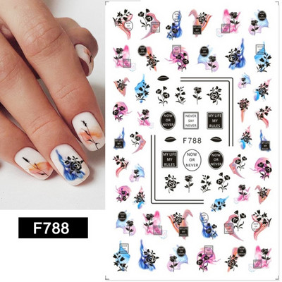 1 τμχ Geometry Sliders τρισδιάστατο αυτοκόλλητο για νύχια μαύρο λευκό τρίγωνο τζελ για τέχνη νυχιών Χαλκομανίες με φύλλα λουλουδιών Διακοσμητικό φύλλο για μανικιούρ LAF573