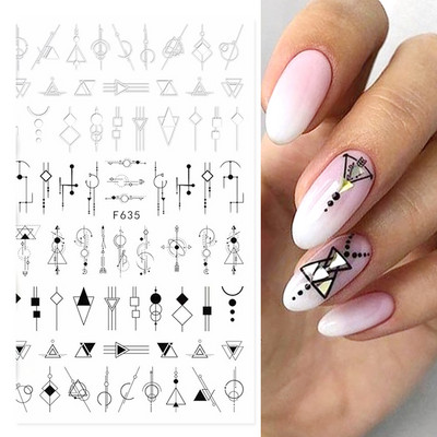 1 τμχ Geometry Sliders τρισδιάστατο αυτοκόλλητο για νύχια μαύρο λευκό τρίγωνο τζελ για τέχνη νυχιών Χαλκομανίες με φύλλα λουλουδιών Διακοσμητικό φύλλο για μανικιούρ LAF573