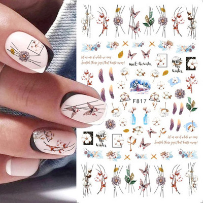 1 τμχ Geometry Sliders τρισδιάστατο αυτοκόλλητο για νύχια μαύρο λευκό τρίγωνο τζελ για τέχνη νυχιών Χαλκομανίες με φύλλα λουλουδιών Διακοσμητικό φύλλο για μανικιούρ LAF573