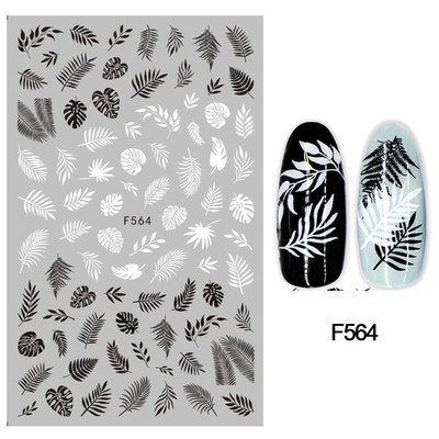 1 τμχ Geometry Sliders τρισδιάστατο αυτοκόλλητο για νύχια μαύρο λευκό τρίγωνο τζελ για τέχνη νυχιών Χαλκομανίες με φύλλα λουλουδιών Διακοσμητικό φύλλο για μανικιούρ LAF573