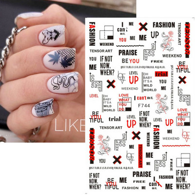 1 τμχ Geometry Sliders τρισδιάστατο αυτοκόλλητο για νύχια μαύρο λευκό τρίγωνο τζελ για τέχνη νυχιών Χαλκομανίες με φύλλα λουλουδιών Διακοσμητικό φύλλο για μανικιούρ LAF573