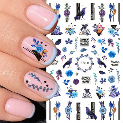 1 τμχ Geometry Sliders τρισδιάστατο αυτοκόλλητο για νύχια μαύρο λευκό τρίγωνο τζελ για τέχνη νυχιών Χαλκομανίες με φύλλα λουλουδιών Διακοσμητικό φύλλο για μανικιούρ LAF573