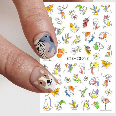 1 τμχ Geometry Sliders τρισδιάστατο αυτοκόλλητο για νύχια μαύρο λευκό τρίγωνο τζελ για τέχνη νυχιών Χαλκομανίες με φύλλα λουλουδιών Διακοσμητικό φύλλο για μανικιούρ LAF573