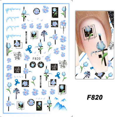 1 τμχ Geometry Sliders τρισδιάστατο αυτοκόλλητο για νύχια μαύρο λευκό τρίγωνο τζελ για τέχνη νυχιών Χαλκομανίες με φύλλα λουλουδιών Διακοσμητικό φύλλο για μανικιούρ LAF573