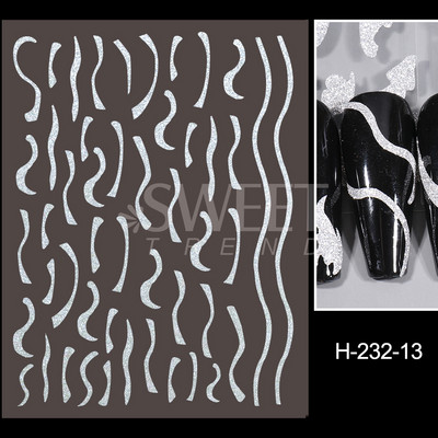 3D Swirl Line Körömmatrica Fényvisszaverő Csillogó Francia Trippy Design Sötét Feltűnő csíkos Hullám Absztrakt Manikűr Tippek SAH-232