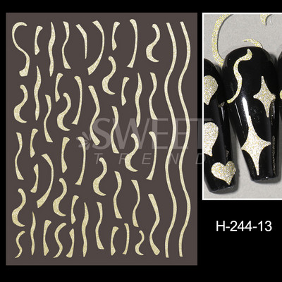 3D Swirl Line Körömmatrica Fényvisszaverő Csillogó Francia Trippy Design Sötét Feltűnő csíkos Hullám Absztrakt Manikűr Tippek SAH-232