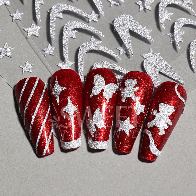 3D Swirl Line Körömmatrica Fényvisszaverő Csillogó Francia Trippy Design Sötét Feltűnő csíkos Hullám Absztrakt Manikűr Tippek SAH-232