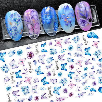 Butterfly küünekleebised, 3D isekleepuvad lillelised, lillelised küünekleebised, küünetarbed, liblikakleebised