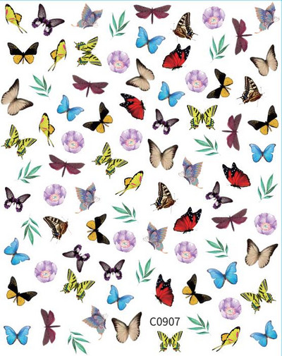 Butterfly küünekleebised, 3D isekleepuvad lillelised, lillelised küünekleebised, küünetarbed, liblikakleebised