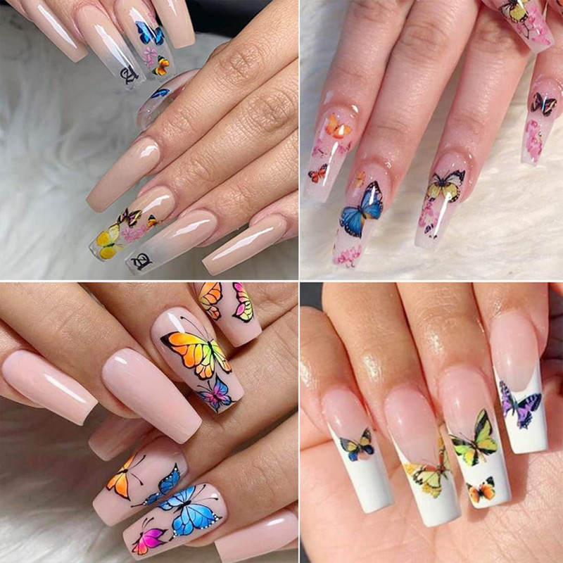 Butterfly küünekleebised, 3D isekleepuvad lillelised, lillelised küünekleebised, küünetarbed, liblikakleebised