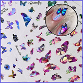 12 τμχ Ολογραφικό Laser Butterfly 3D Nails Αυτοκόλλητο Χρώματα Χρυσό DIY Χαλκομανίες νυχιών Σχέδια για Μανικιούρ Νυχιών Διακοσμήσεις Σαλόνι