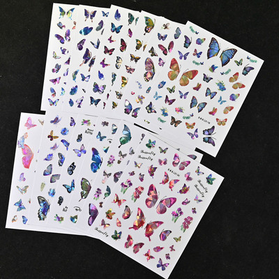12 τμχ Ολογραφικό Laser Butterfly 3D Nails Αυτοκόλλητο Χρώματα Χρυσό DIY Χαλκομανίες νυχιών Σχέδια για Μανικιούρ Νυχιών Διακοσμήσεις Σαλόνι
