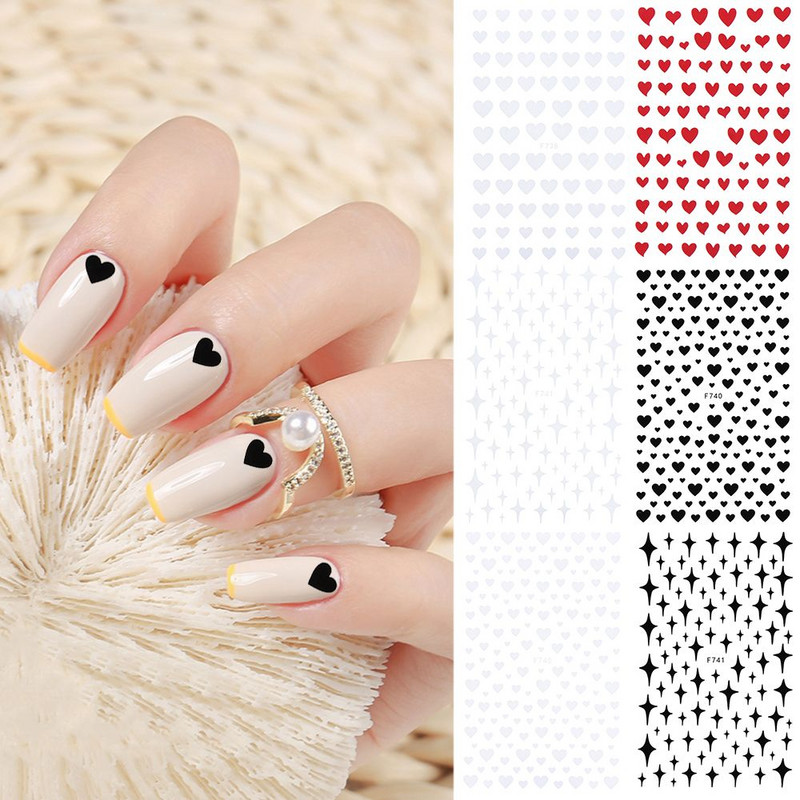 1 lapas 3D Love Heart Star Raudona Juoda Balta Nagų lipdukai Lipdukai „Pasidaryk pats“ manikiūro nagų dailės puošybos priedai