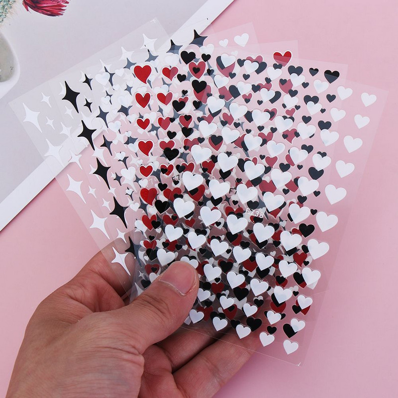 1 lapas 3D Love Heart Star Raudona Juoda Balta Nagų lipdukai Lipdukai „Pasidaryk pats“ manikiūro nagų dailės puošybos priedai