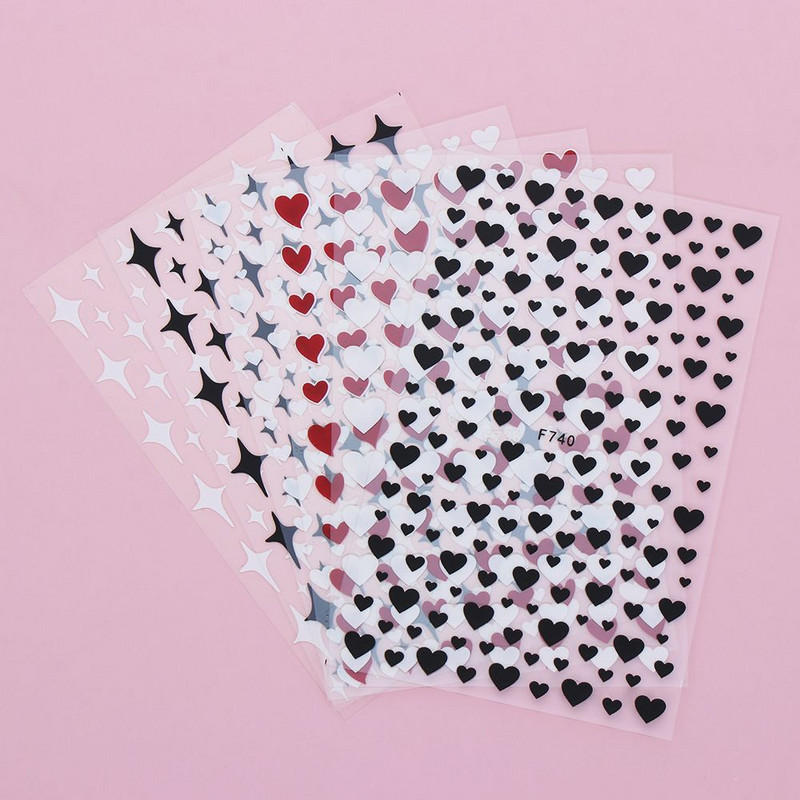 1 lapas 3D Love Heart Star Raudona Juoda Balta Nagų lipdukai Lipdukai „Pasidaryk pats“ manikiūro nagų dailės puošybos priedai
