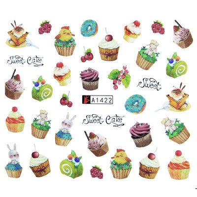 Tavaszi körömmatricák víz matricák körmökhöz csúszkák körömmatricák művészi matricák téli aranyos róka transzfer torta kis friss szilva