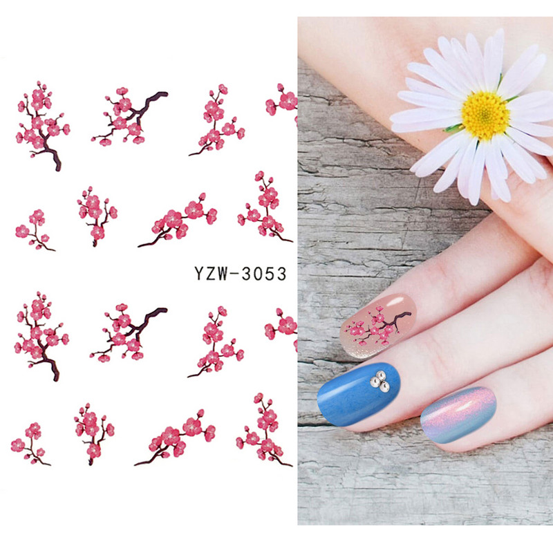 Tavaszi körömmatricák víz matricák körmökhöz csúszkák körömmatricák művészi matricák téli aranyos róka transzfer torta kis friss szilva