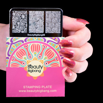 Плочи за щамповане на нокти BeautyBigBang 6*6 см. Квадратна дантела Цвете за ноктопластика Шаблон за щамповане Изображение на плоча Шаблони за щамповане на ноктопластика Мухъл
