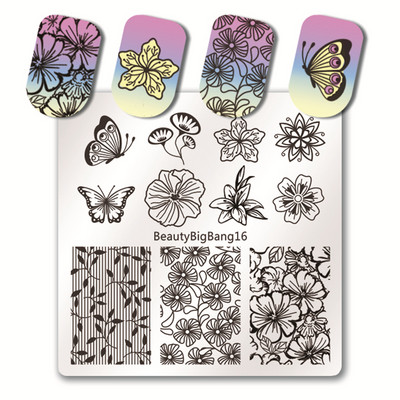BeautyBigBang Πλάκες για σφράγιση νυχιών 6*6 εκ. Τετράγωνη δαντέλα λουλούδι Σφραγίδα για τα νύχια Πρότυπο Εικόνας Στένσιλ πλάκας για σφράγιση Καλούπι για τέχνη νυχιών