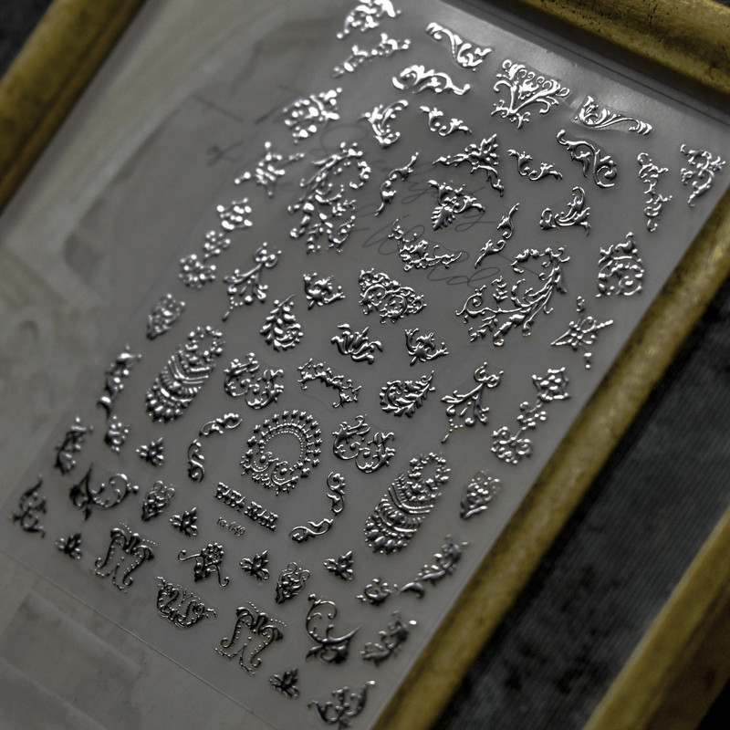 Ezüst sorozat mintás divat körömdísz matrica manikűr minták öntapadó körmök díszítő matrica MS-184