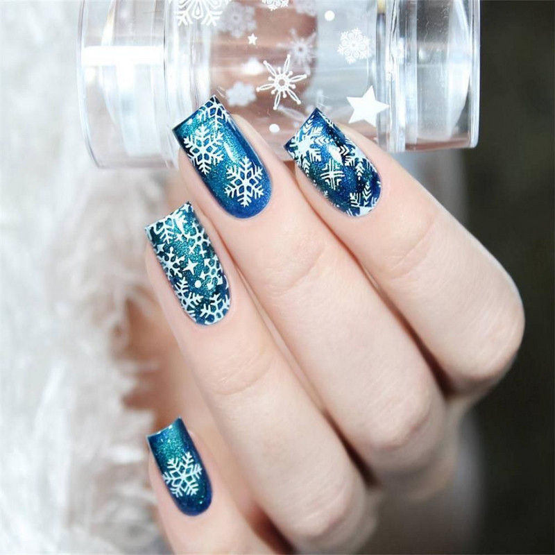 Új hópehely virág jávorszarvas rozsdamentes acél barkácsbélyegző lemezek karácsonyi körömdíszítő sablon képsablon