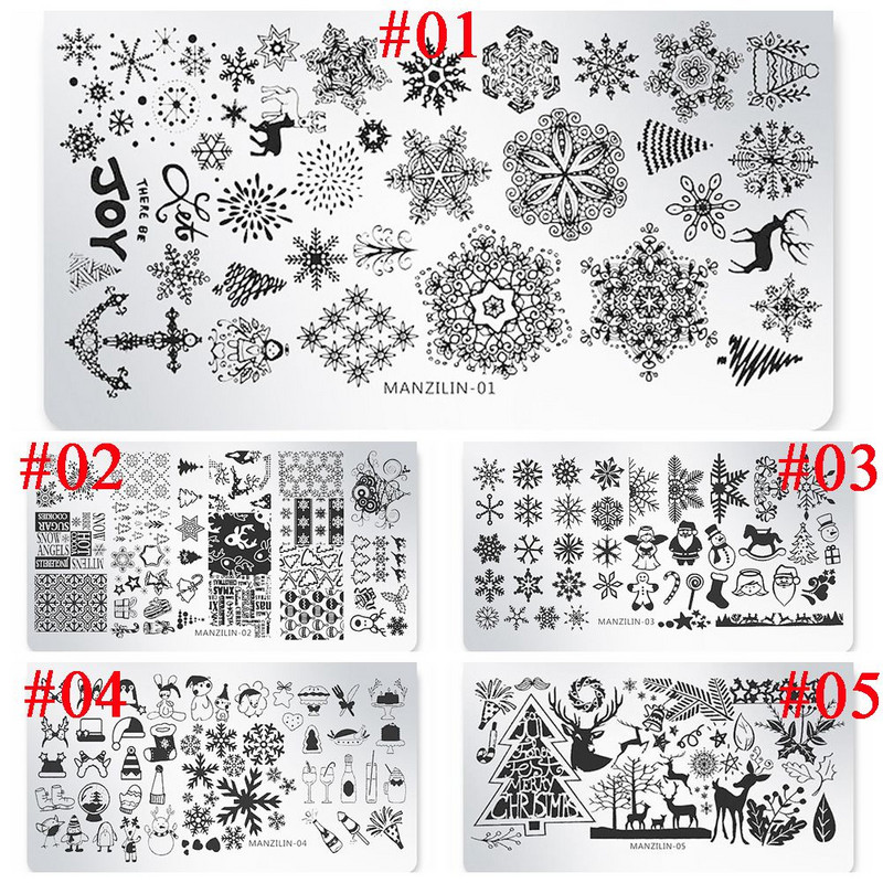 Új hópehely virág jávorszarvas rozsdamentes acél barkácsbélyegző lemezek karácsonyi körömdíszítő sablon képsablon