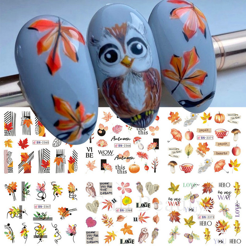 12 minta őszi levelek víz matricák körmök arany őszi matricák rajzfilm csúszkák fóliás körmök dekoráció manikűr LABN2365-2376
