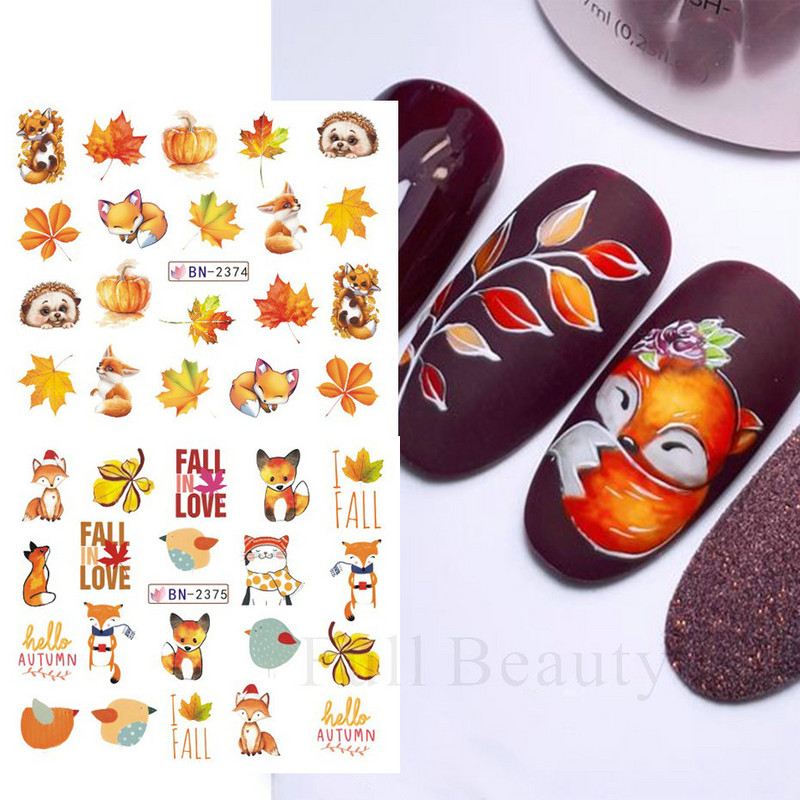 12 minta őszi levelek víz matricák körmök arany őszi matricák rajzfilm csúszkák fóliás körmök dekoráció manikűr LABN2365-2376