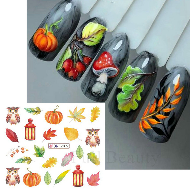 12 minta őszi levelek víz matricák körmök arany őszi matricák rajzfilm csúszkák fóliás körmök dekoráció manikűr LABN2365-2376
