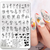 NICOLE DIARY-L42 ristkülik, abstraktne näo küünte tembeldusplaadid roostevabast terasest tegelaskuju Lille küünekunsti templitrafarett