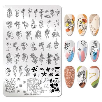 NICOLE DIARY-L42 Rectangle Abstract Face Stamping Nail Plate από ανοξείδωτο ατσάλι Χαρακτήρας εικόνας Flower Nail Art Stamp Stamp