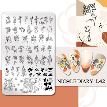 NICOLE DIARY-L42 Rectangle Abstract Face Stamping Nail Plate από ανοξείδωτο ατσάλι Χαρακτήρας εικόνας Flower Nail Art Stamp Stamp