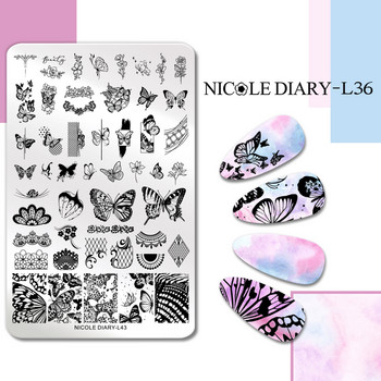 NICOLE DIARY-L42 Rectangle Abstract Face Stamping Nail Plate από ανοξείδωτο ατσάλι Χαρακτήρας εικόνας Flower Nail Art Stamp Stamp