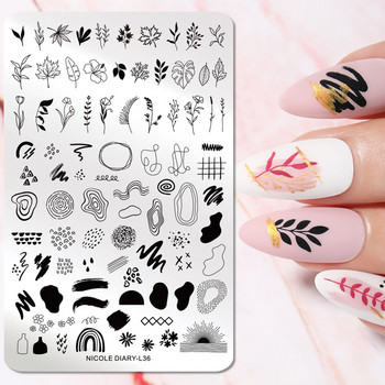 NICOLE DIARY-L42 Rectangle Abstract Face Stamping Nail Plate από ανοξείδωτο ατσάλι Χαρακτήρας εικόνας Flower Nail Art Stamp Stamp