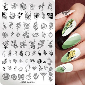 NICOLE DIARY-L42 Rectangle Abstract Face Stamping Nail Plate από ανοξείδωτο ατσάλι Χαρακτήρας εικόνας Flower Nail Art Stamp Stamp