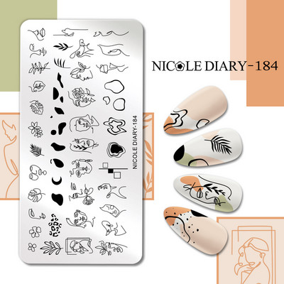 NICOLE DIARY-L42 ristkülik, abstraktne näo küünte tembeldusplaadid roostevabast terasest tegelaskuju Lille küünekunsti templitrafarett