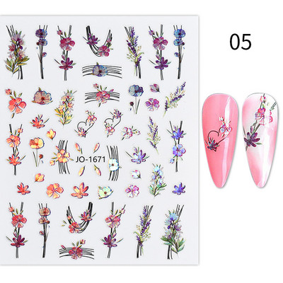 3D körömmatrica holografikus virág levél minta ragasztó transzfer geometria csúszka DIY körömdíszítés kiegészítők manikűr dekoráció