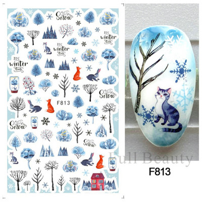 Talvine küünte disain lumepuu 3D jõulukleebis armas multikas Põdra pingviini liugurid kleebised uusaasta kaunistused 2023 LAF816