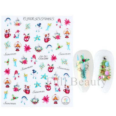 Talvine küünte disain lumepuu 3D jõulukleebis armas multikas Põdra pingviini liugurid kleebised uusaasta kaunistused 2023 LAF816