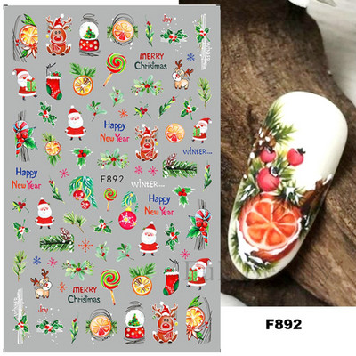 Talvine küünte disain lumepuu 3D jõulukleebis armas multikas Põdra pingviini liugurid kleebised uusaasta kaunistused 2023 LAF816