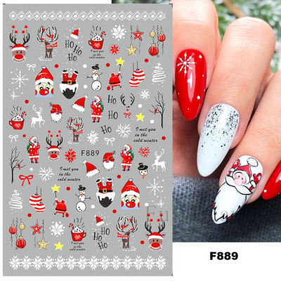 Talvine küünte disain lumepuu 3D jõulukleebis armas multikas Põdra pingviini liugurid kleebised uusaasta kaunistused 2023 LAF816