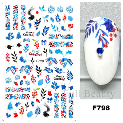 Talvine küünte disain lumepuu 3D jõulukleebis armas multikas Põdra pingviini liugurid kleebised uusaasta kaunistused 2023 LAF816