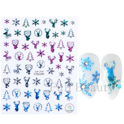 Talvine küünte disain lumepuu 3D jõulukleebis armas multikas Põdra pingviini liugurid kleebised uusaasta kaunistused 2023 LAF816